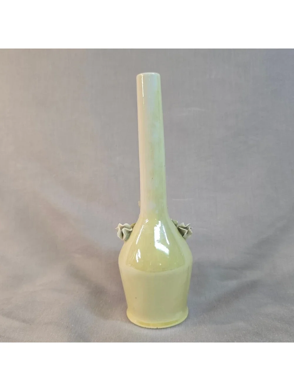 Antique German Elfinware Porcelain Bud Vase Applied 3 Dimensial Roses 8.5